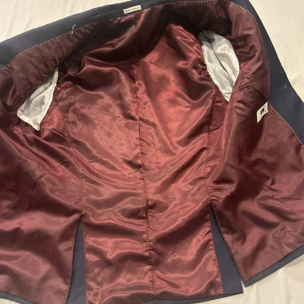 Joseph Abboud Blazer Jacket Kids Size 10 Blue Red Liner 2 Button Polyester Blend - Picture 3 of 10